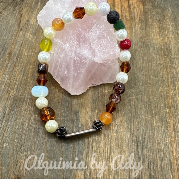 Amber peridot orange jade beaded bangle cuff bracelet